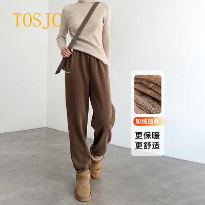 休闲裤女2025秋冬新款高腰显瘦时尚百搭宽松加绒加厚束脚运动卫裤