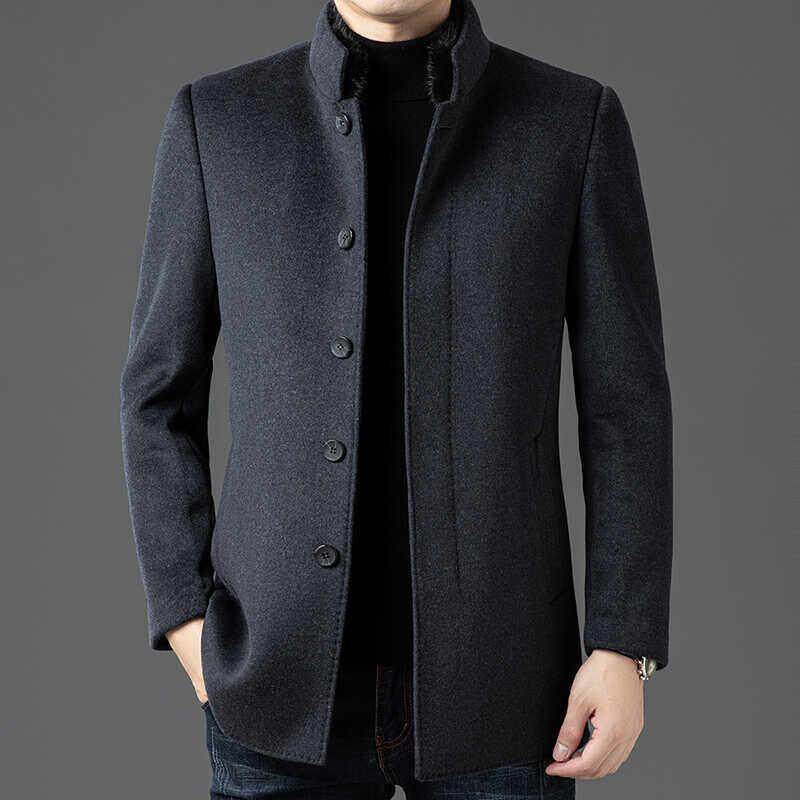 鄂尔多斯市产秋冬季中长款大衣可拆卸羽绒内胆男士立领双面呢外套