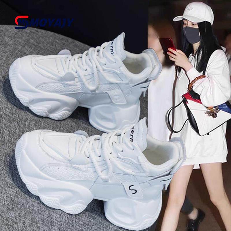 MOYAJY品牌真皮高帮老爹鞋女鞋秋季厚底松糕轻便运动休闲小白鞋