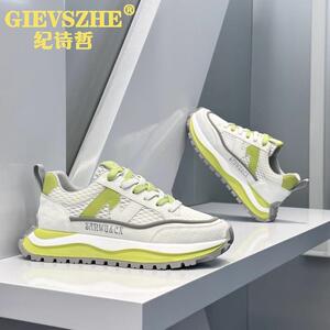 纪诗哲2025秋季新款休闲运动鞋男透气网面增高厚底系带百搭老爹鞋
