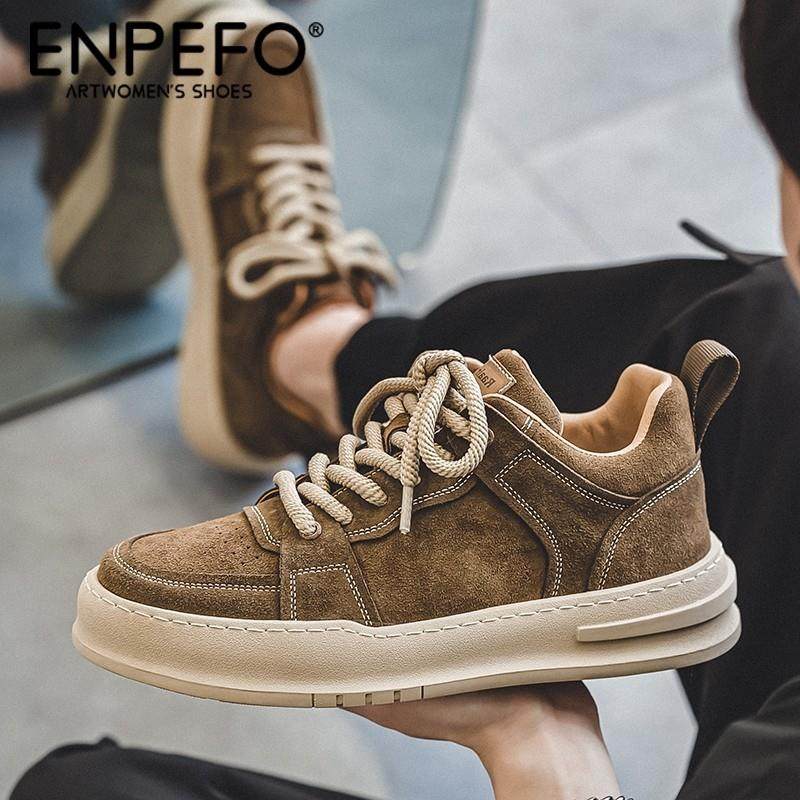 ENPEFO轻奢男鞋2025春秋新款工装真皮复古休闲板鞋英伦潮牌马丁靴