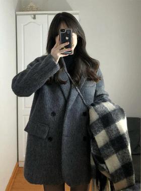 LILY MOST小个子灰色毛呢西装外套女秋冬季2025年呢子大衣