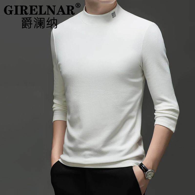 爵澜纳2025春季新款半高领德绒卫衣男纯色打底衫保暖长袖t恤男