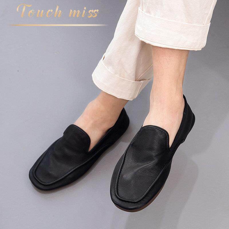触摸小姐懒人鞋春天真皮平头豆豆鞋新英国男士便鞋