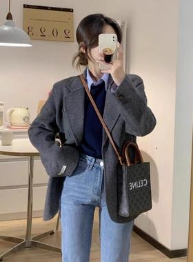 LILY MOST灰色呢子大衣女2025秋冬新款今年流行毛呢短款西装外套