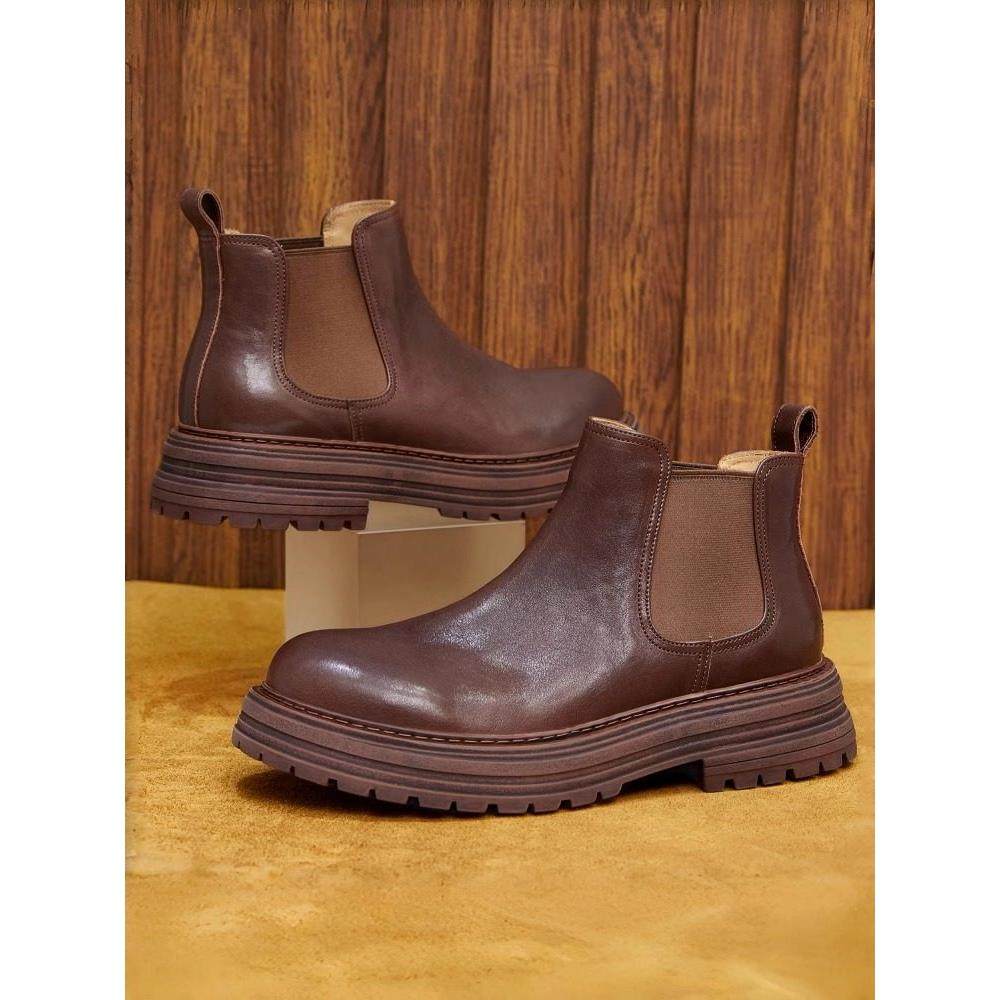 Touch Miss马丁靴男2024秋冬新款中帮覆古厚底英伦工装靴切尔西靴