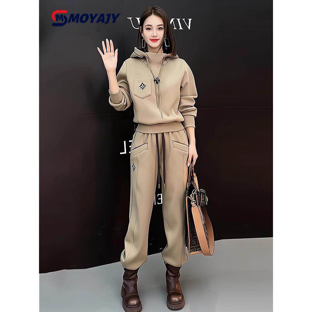 MOYAJY品牌高级感运动套装女新款时尚洋气宽松加绒卫衣两件套潮