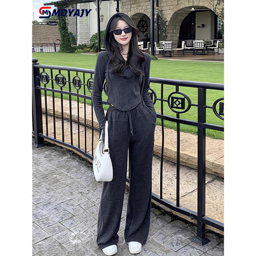 MOYAJY品牌网红休闲运动套装女春秋新款洋气宽松高级感纯色两件套