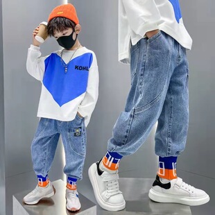 男童牛仔裤2026春秋新款中小儿童帅气长裤加绒束脚韩版宽松洋气裤