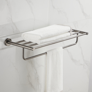全铜浴巾置物架卫生间毛巾架双层挂件枪灰北欧卫浴免打孔套装高级