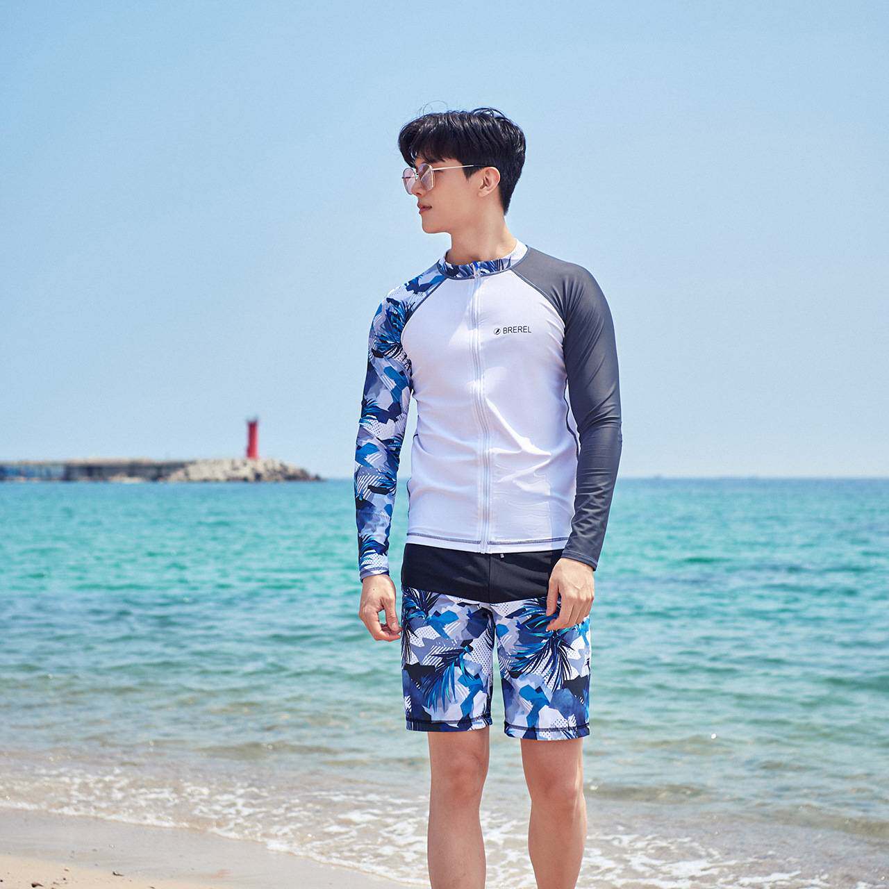 泳衣男防晒速干长袖拉链浮潜冲浪潜水服水母衣大码游泳衣短裤长裤