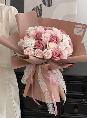 玫瑰花束成品生日送女生母亲老婆永生康乃馨假花肥皂花情人节礼物
