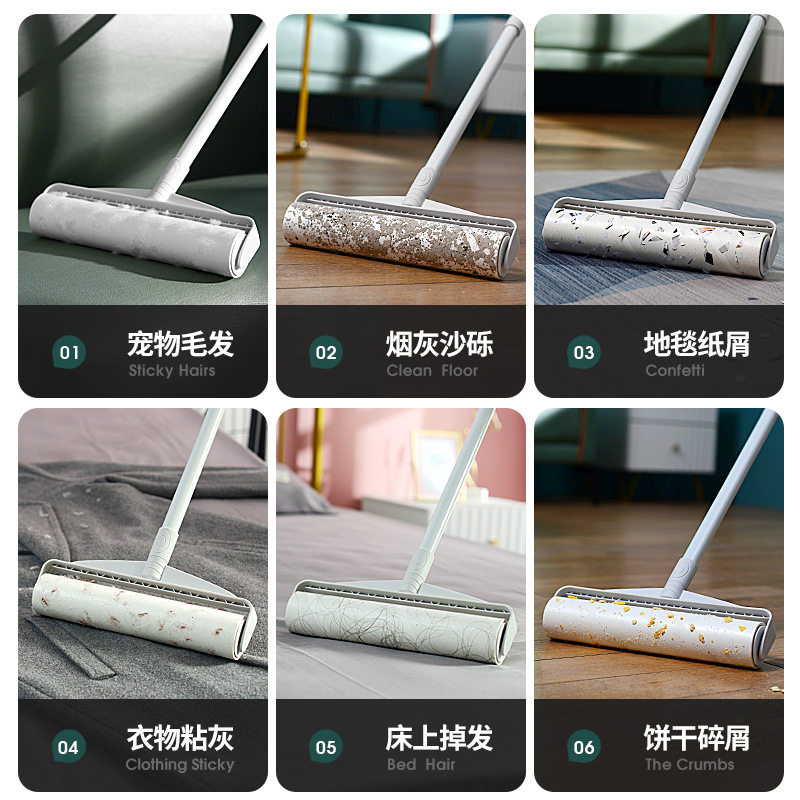 长柄款粘毛器三节杆粘毛器大号滚刷拖把除尘滚筒可撕式滚筒粘毛器