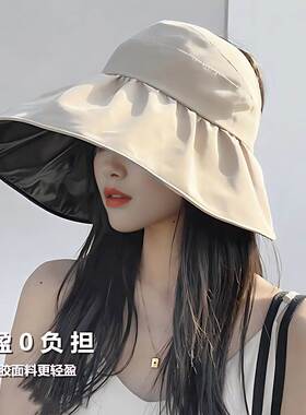 黑胶空顶遮阳防晒帽子女2026新款春夏户外防紫外线遮脸大檐渔夫帽