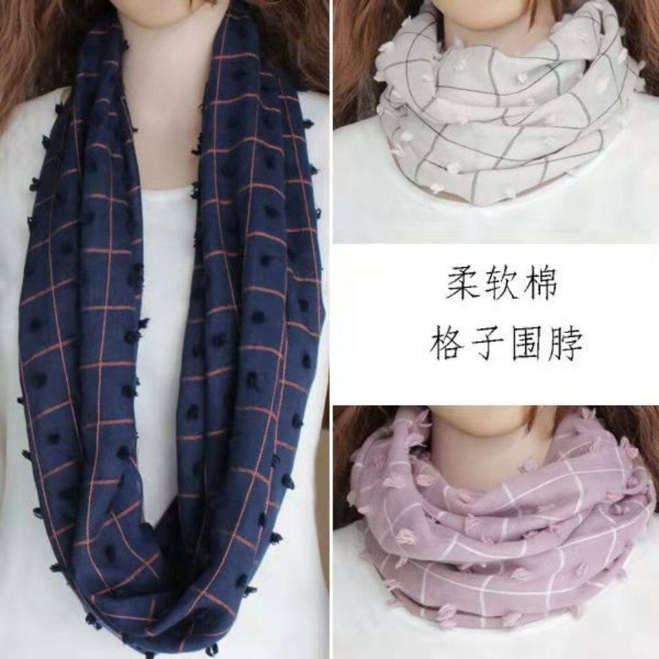 格子围脖女新款秋冬围巾保暖柔软棉韩版休闲百搭围脖套头女