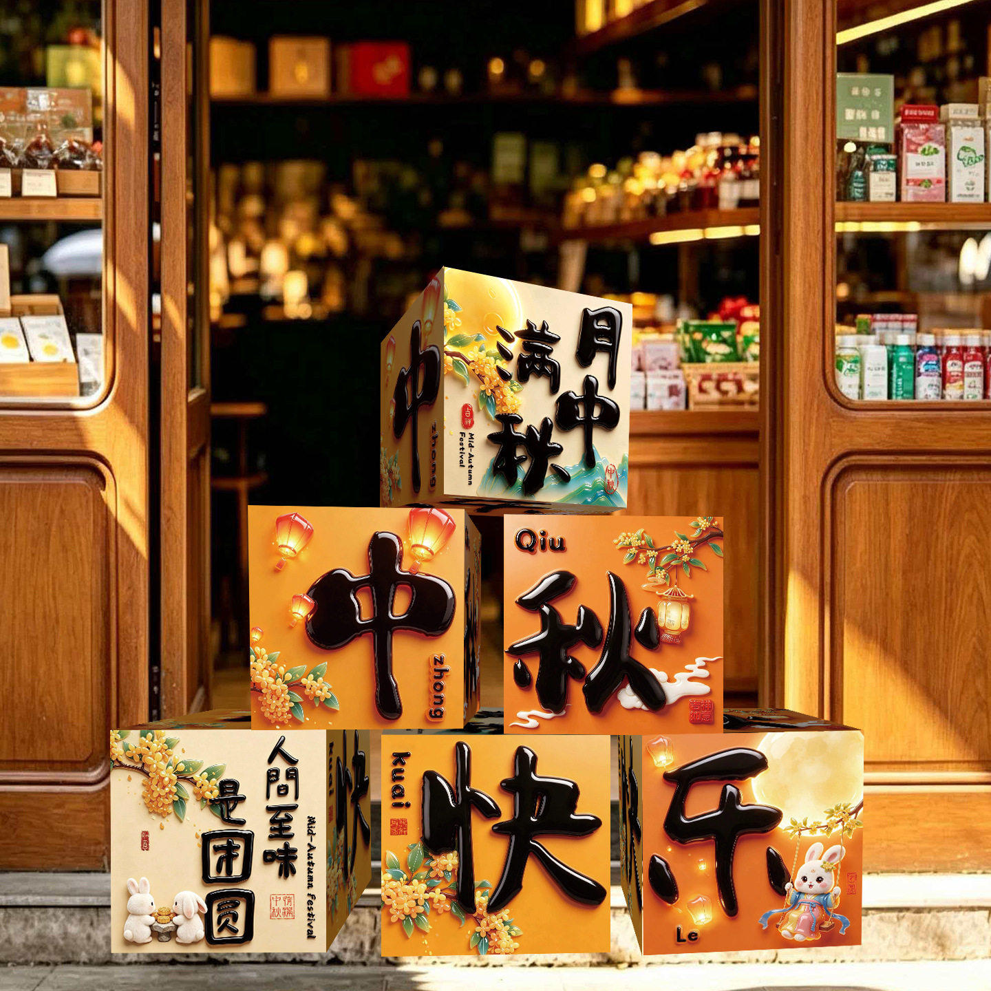 国庆中秋节氛围布置场景装饰地堆盒子商场店铺门店摆件创意道具