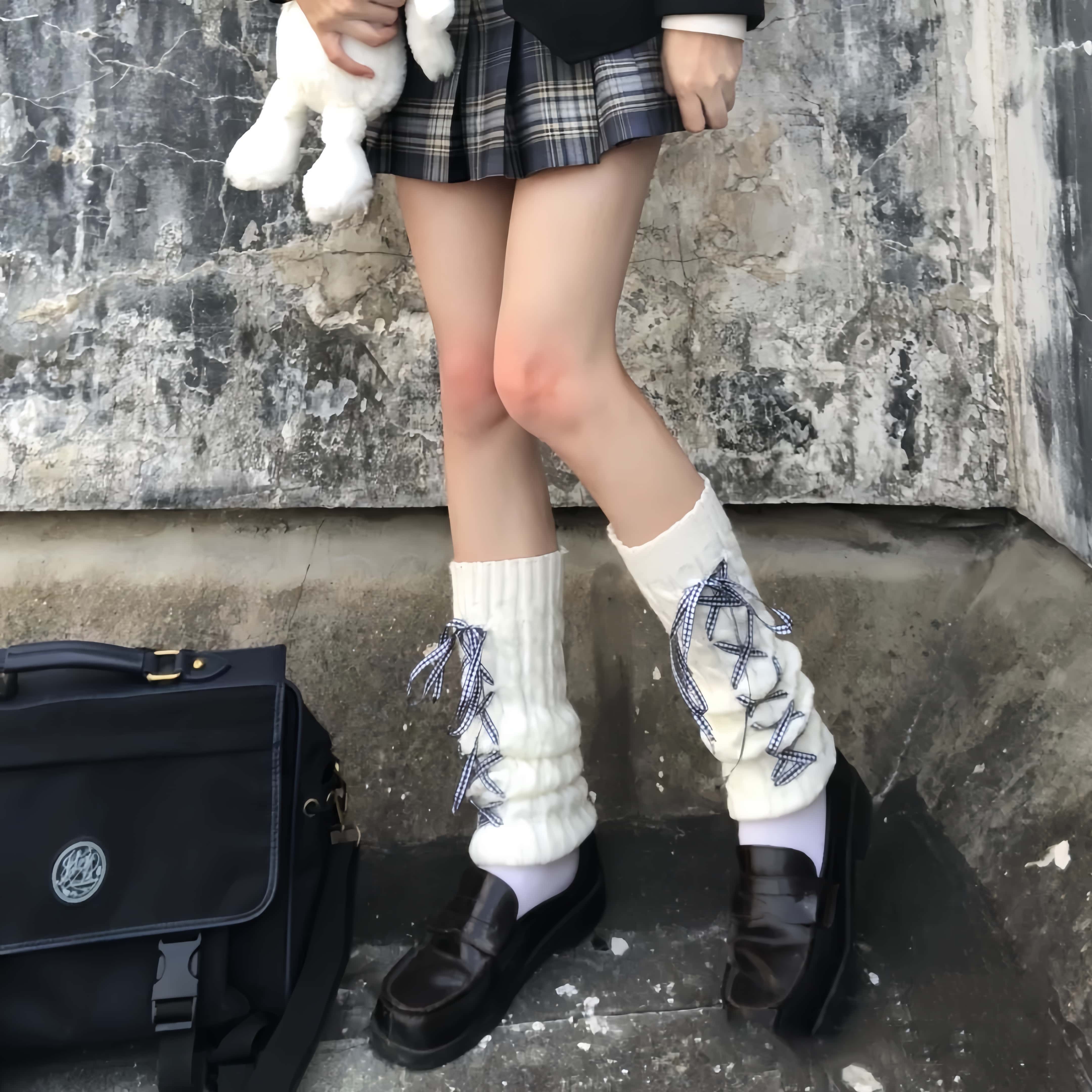 Lolita针织小腿袜套绑带多巴胺jk中筒日系y2k可爱显腿瘦堆堆袜女