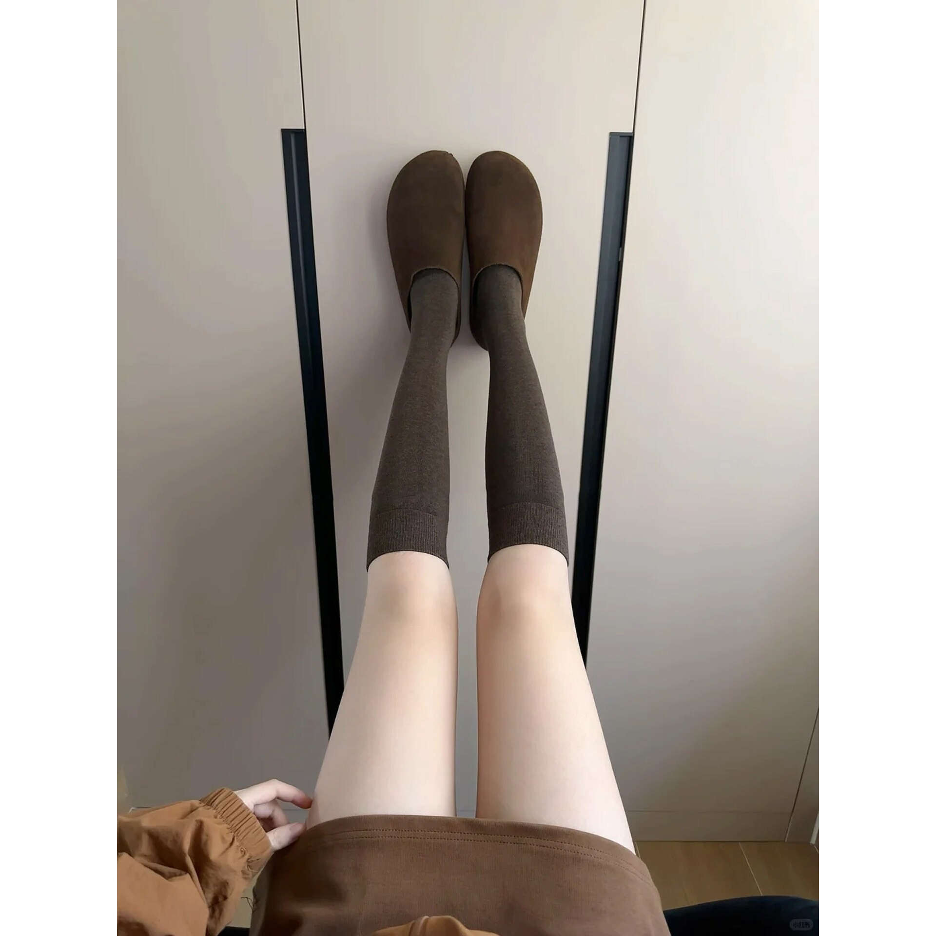 咖色小腿袜子女款秋堆堆袜配勃肯鞋的袜子冬长筒袜显瘦袜子miu系