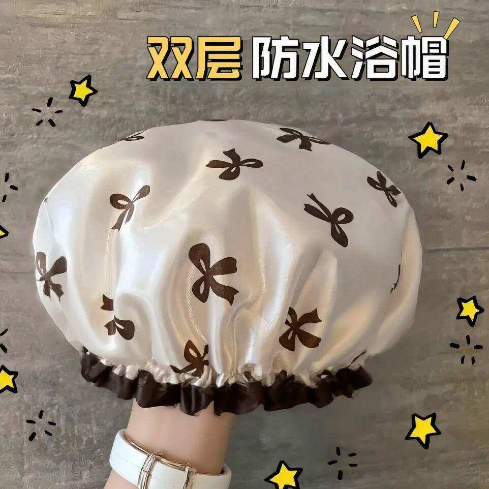 双层浴帽女防水洗澡厨房防油烟头套干发膜专用沐浴帽洗澡专用帽子