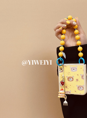 依维意 适用于OPPOFindN3Flip折叠手机壳华为PuraX黄色可爱小熊Pocket2蛋糕珍珠链新款荣耀可斜挎小米MIXFlip