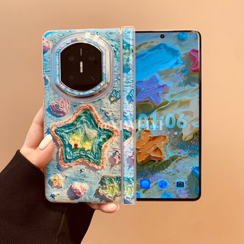 适用于华为折叠烫金绿星星手机壳