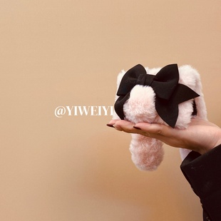 依维意 VivoXFlip可爱兔耳朵日韩黑色蝴蝶结三星ZFlip7 适用于荣耀MagicVFlip2手机壳粉色毛绒折叠屏秋冬新款