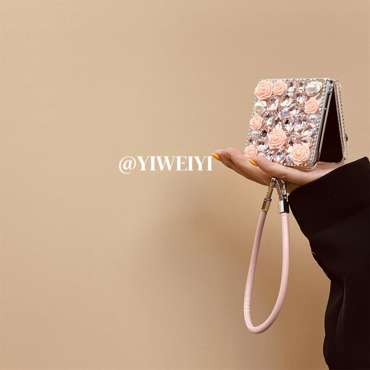 适用于华为折叠玫瑰闪钻手机壳