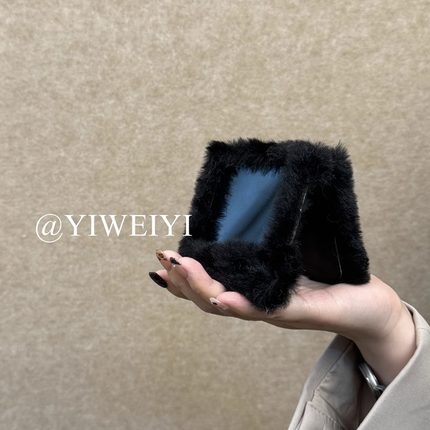 依维意  适用于三星GalaxyZFlip6手机壳黑毛绒WOW摩托罗拉Razr50/40秋冬新款三星GalaxyZFlip5/4/3简约保护套