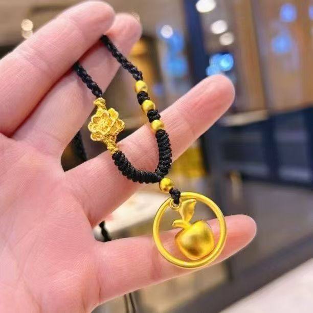 手工编织绳金色莲花平安扣项链