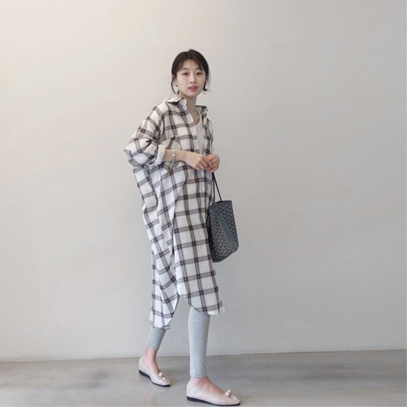 2019夏季新款韩版中长款宽松chic长袖格子衬衫女大码显瘦防晒衫在类目 女装/女士精品, 衬衫中 - 来自Buy2taobao.com提供专业的淘宝代购服务