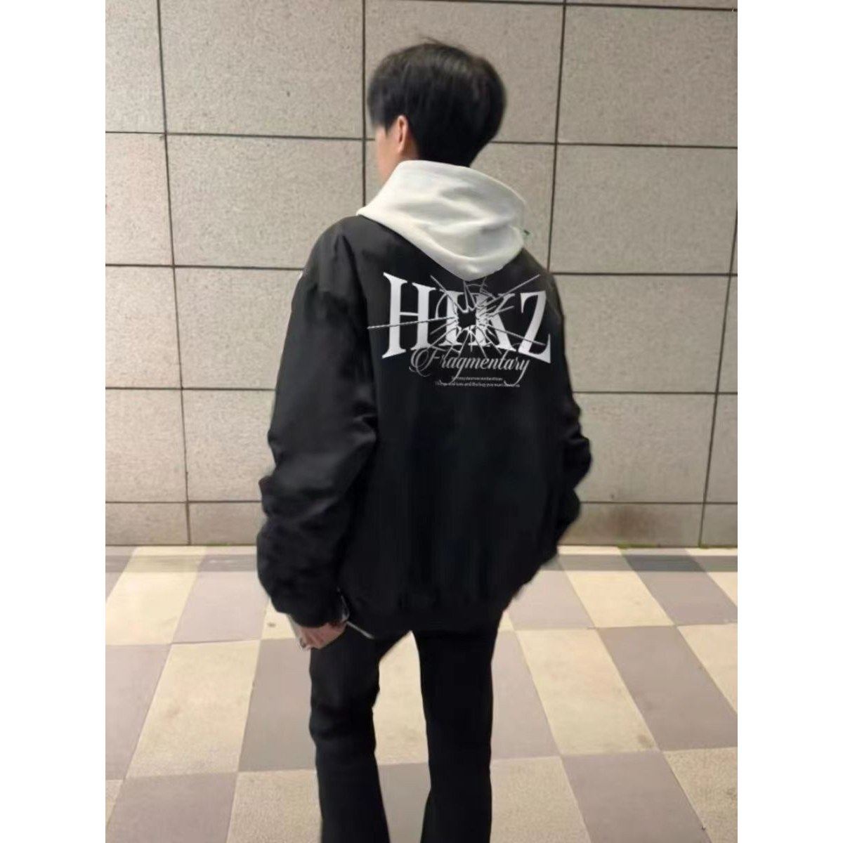 美式复古印花字母飞行员夹克男女春夏薄款情侣高街拉链棒球服外套
