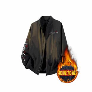 秋冬加绒棒球服外套男美式复古潮牌ins超火痞帅百搭学生宽松夹克