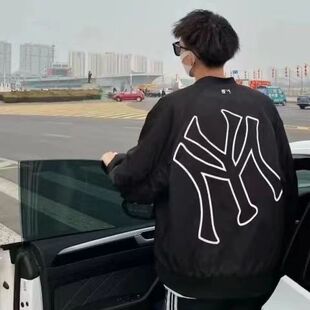 2025新款春秋韩版潮牌字母印花飞行员夹克男女休闲棒球服学生外套