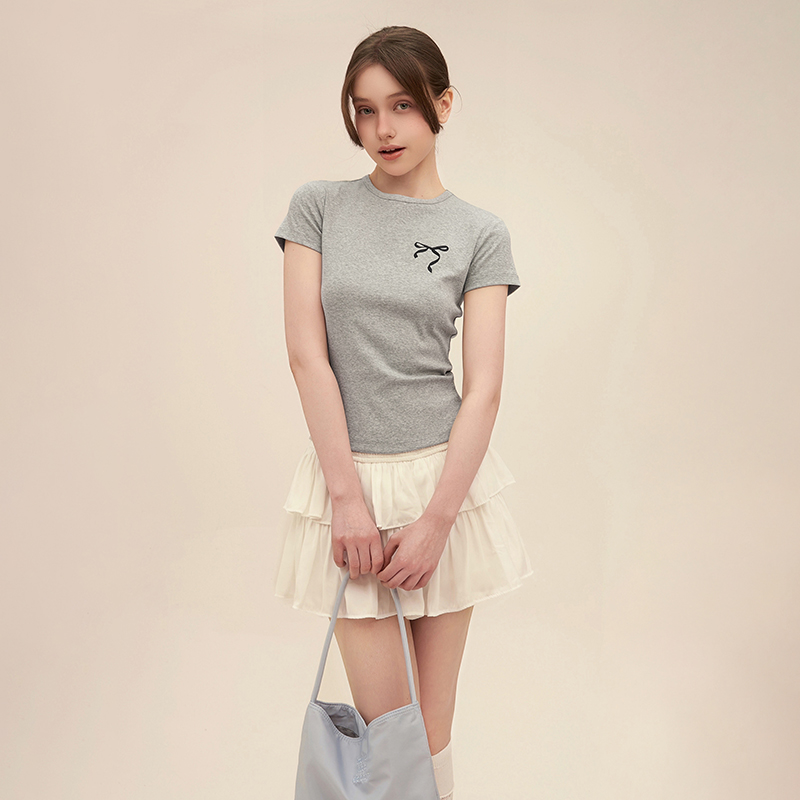 NNOVA蝴蝶结刺绣基础短袖T恤