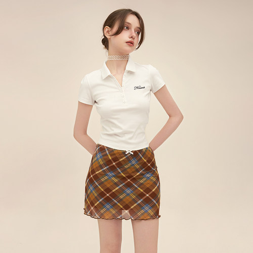 字母刺绣V领正肩简约POLO衫