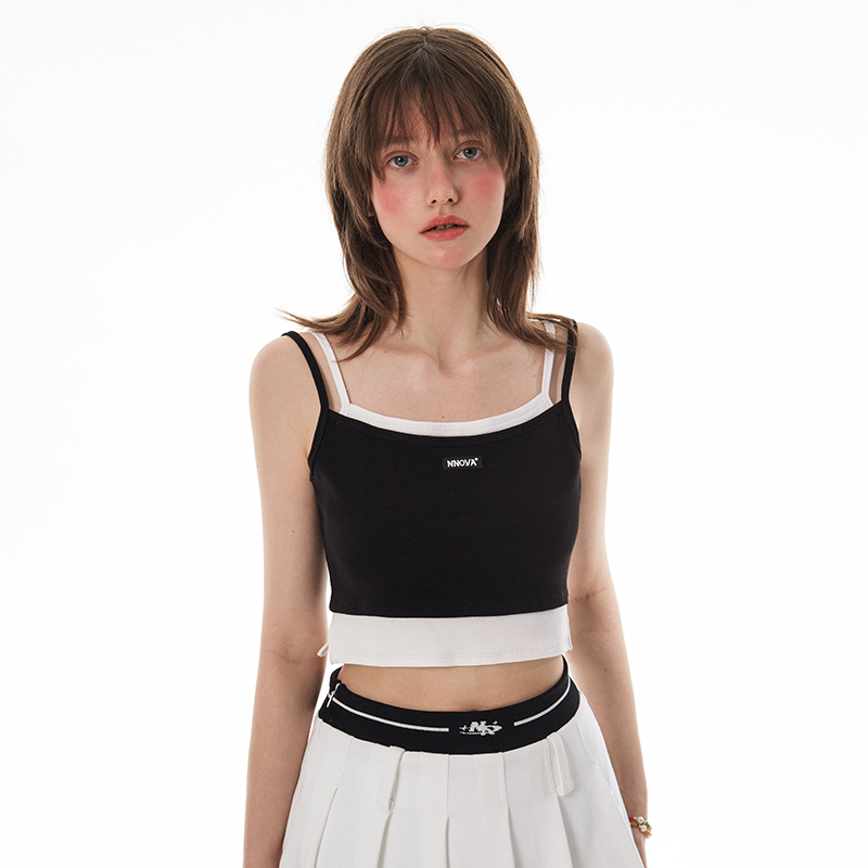 NNOVA撞色吊带假两件背心