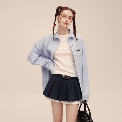 NNOVA24AU纯色宽松慵懒长袖衬衫