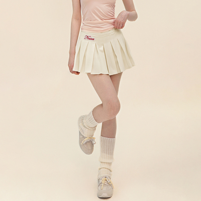 绣贴工字褶防走光高腰半裙