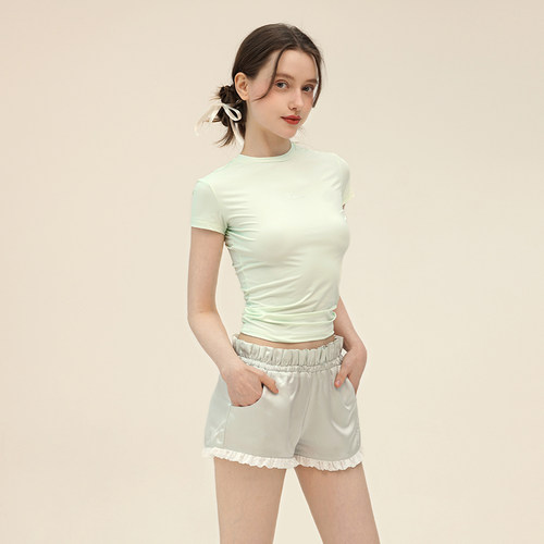 冰感防晒速干纯色弹力修身T恤