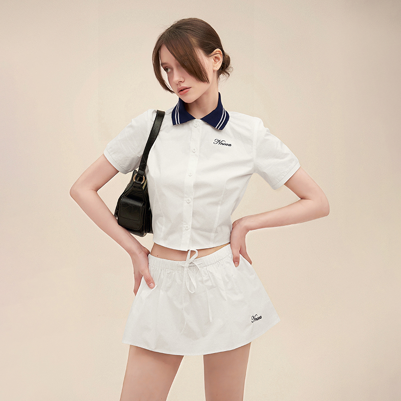 NNOVA24SU学院风短袖拼接衬衫