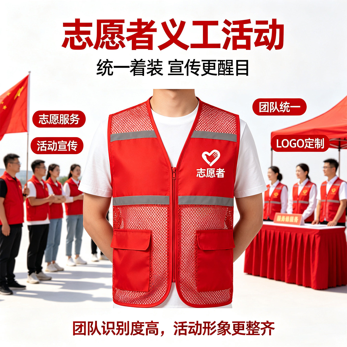 志愿者马甲定制印LOGO反光网透气
