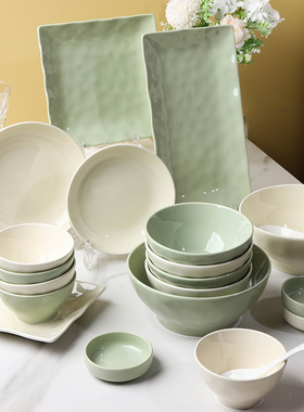 自由组合陶瓷餐具法式奶油风纯色饭碗泡面碗创意碗碟套装大号汤碗