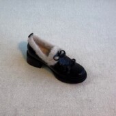 春季 加小0201k 优雅感圆头蝴蝶结粗跟百搭款 女皮鞋 乐福鞋