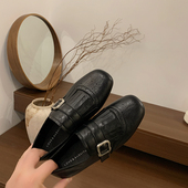 春季 百搭黑色皮带扣流苏小0201k 方头乐福单鞋 女皮鞋 版