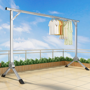 不锈钢折叠单杆晾衣架落地立式家用阳台伸缩晒衣架晾衣服晒被