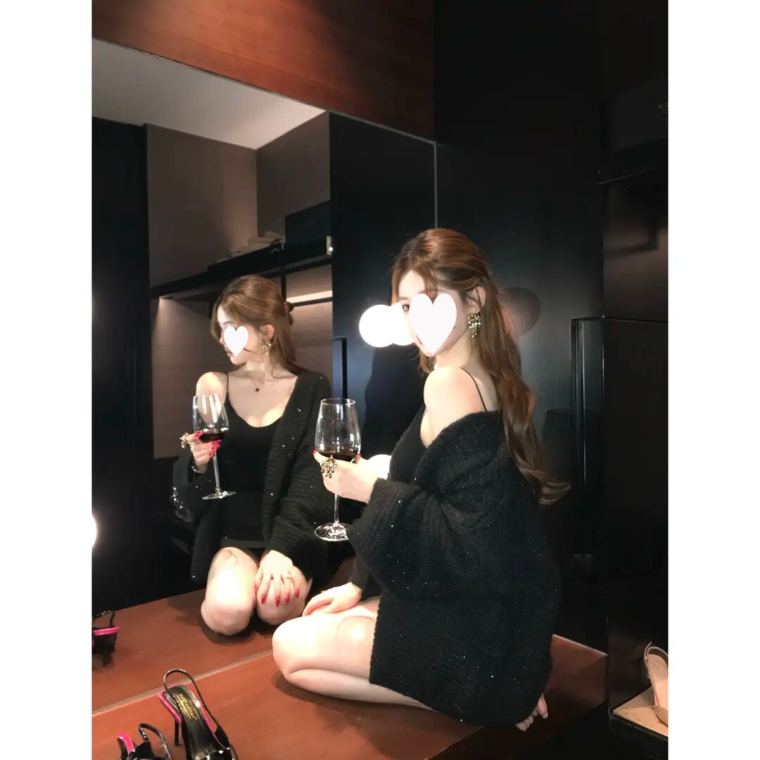 慵懒风针织开衫女春季新款宽松v领大码时尚纯色亮片软糯毛衣外套