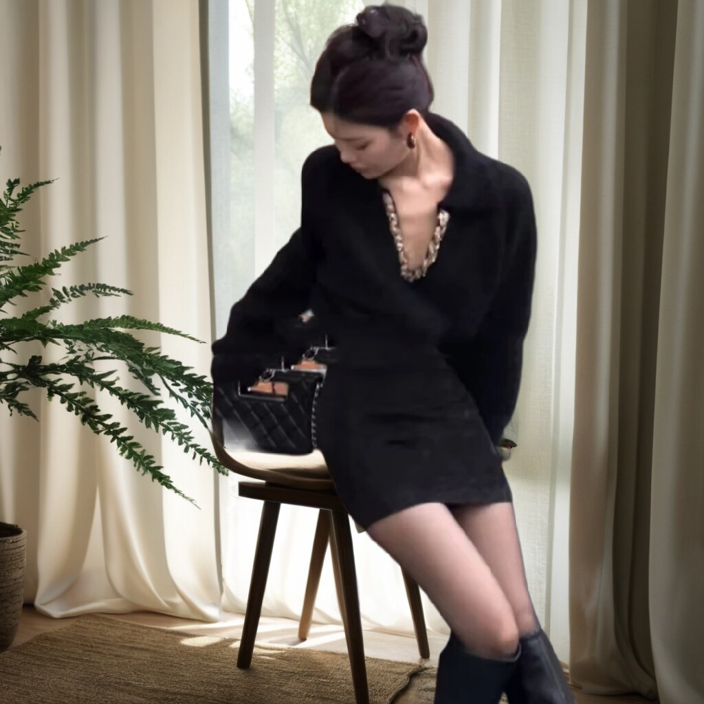 2025新款复古好莱坞梦幻简约高定设计春季百搭毛衣秋冬连衣裙潮流图片