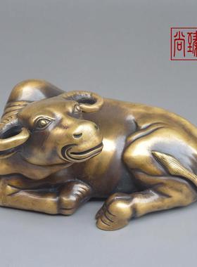 纯铜实心卧牛摆件全铜招财生肖牛客厅博物架办公室桌面装饰工艺品