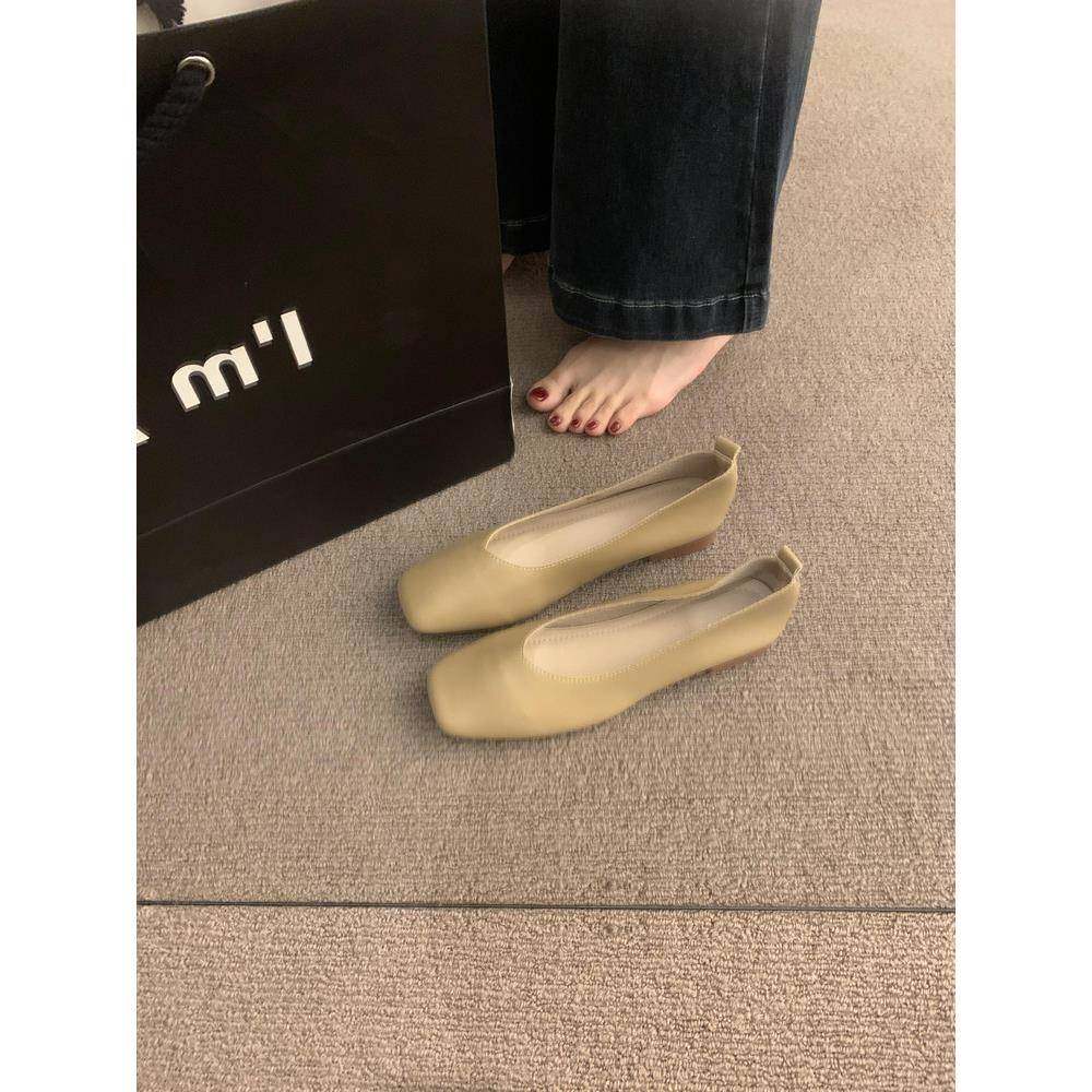 香港方头软皮平底豆豆鞋女2025秋季新款粗跟浅口单鞋女通勤奶奶鞋,女鞋,浅口单鞋,淘宝优惠券,粉丝福利购,淘宝优惠卷