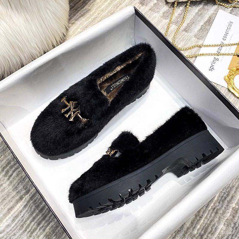 高跟毛毛鞋女冬季加绒加厚外穿棉鞋厚底软底一脚蹬乐福鞋大码女鞋,女鞋,棉鞋,淘宝优惠券,粉丝福利购,淘宝优惠卷